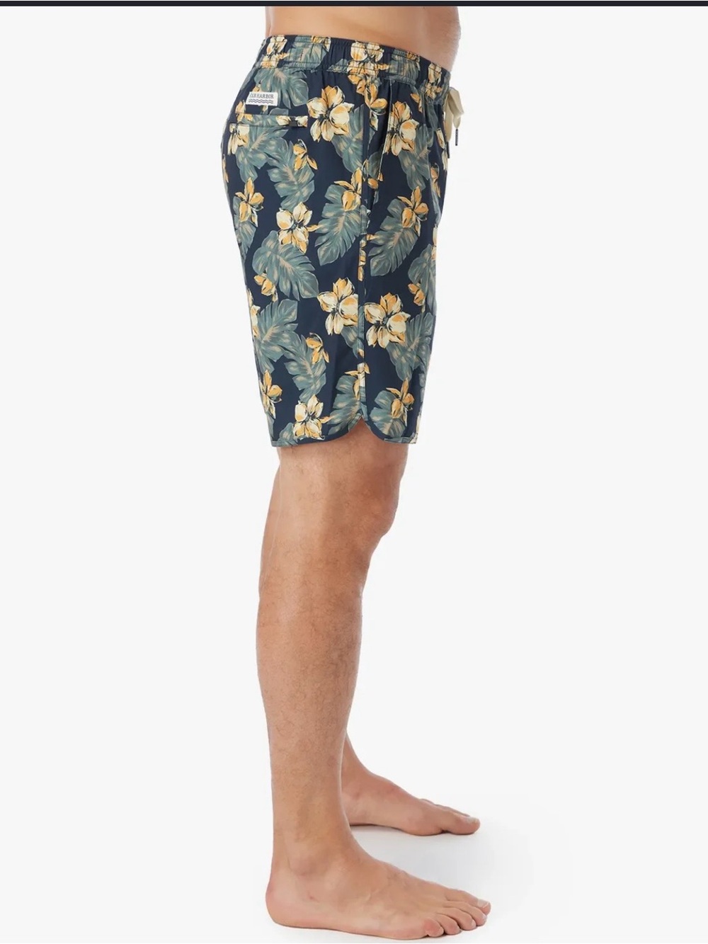 Floral Tropical Drawstring Shorts - Navy, Blue & Yellow swim trunks
